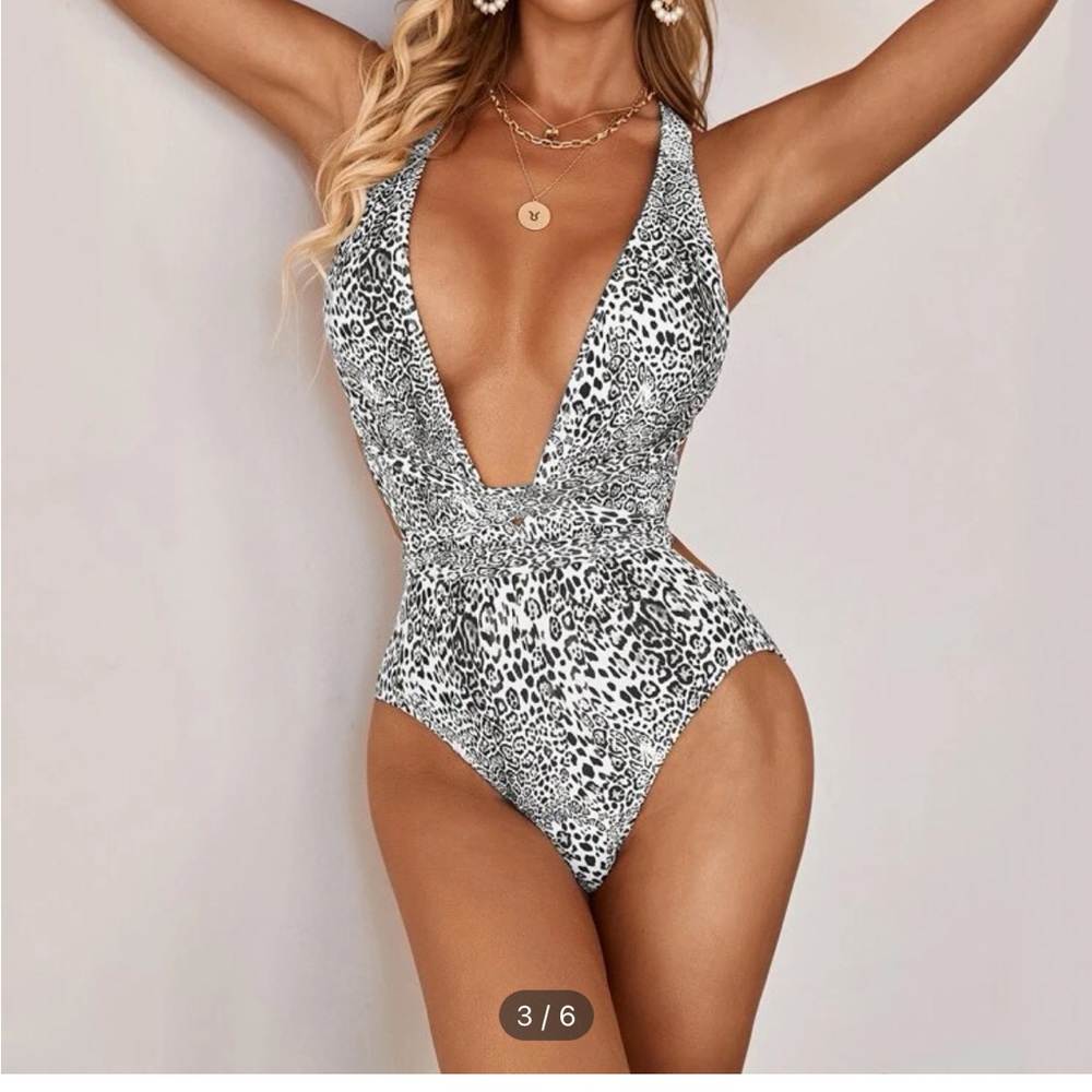White cheetah one piece wrap bathing suit